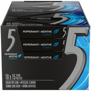 5 Gum Peppermint Cobalt Sugar Free Chewing Gum, 15 Sticks 10 Pack