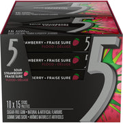 5 Gum Flood Sour Strawberry Sugar Free Chewing Gum, 15 Sticks 10 Pack