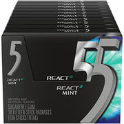 5 Gum React Mint Sugar Free Chewing Gum, 15 Sticks 10 Pack