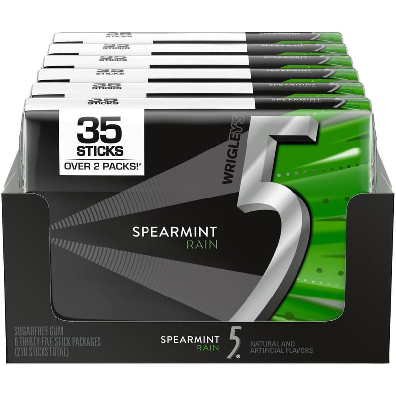 5 Gum Rain Spearmint Sugar Free Chewing Gum, 35 Sticks 6 Pack