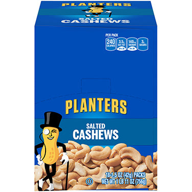 Planters Salted Cashews 18ct Box Expires June 2nd 2026