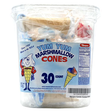Marpro Yum Yum Marshmallow Candy Cones Red White and Blue 30ct Tub