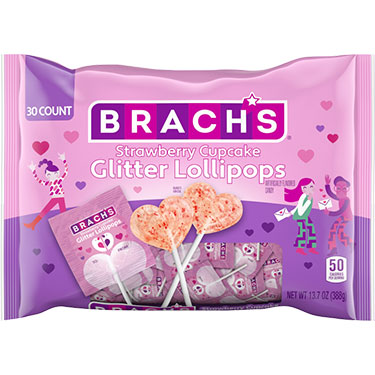 Brachs Valentines Strawberry Cupcake Glitter Pops 13.5oz Bag