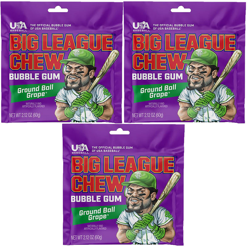 Big League Chew Ground Ball Grape Bubble Gum, 2.12 oz, 3 Pack