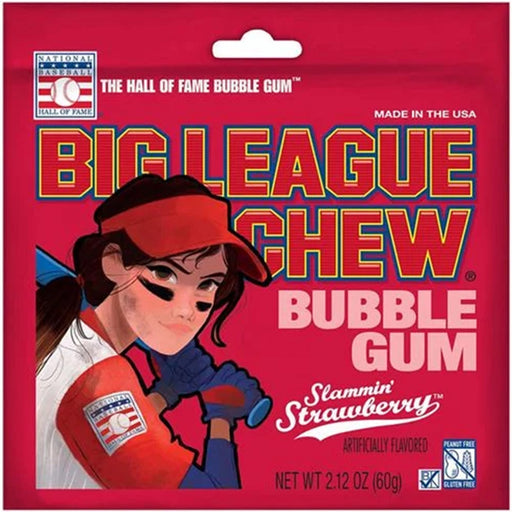 Big League Chew Slammin' Strawberry Bubble Gum, 2.12 oz Pouch