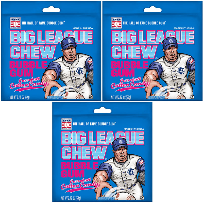 Big League Chew Curveball Cotton Candy Bubble Gum, 2.12 oz, 3 Pack
