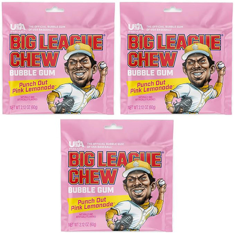 Big League Chew Punch Out Pink Lemonade Bubble Gum, 2.12 oz, 3 Pack