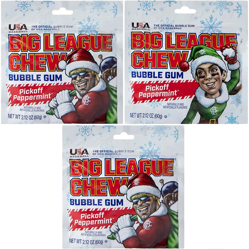 BIg League Chew Christmas Pickoff Peppermint Bubble Gum, 2.12 oz, 3 Pack
