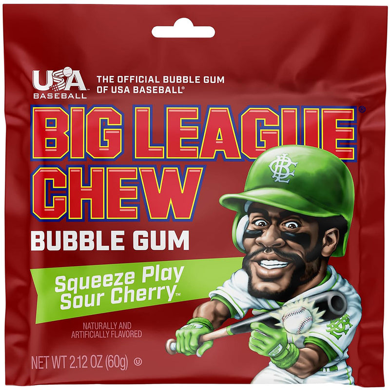 Big League Chew Squeeze Play Sour Cherry Bubble Gum, 2.12 oz Pouch