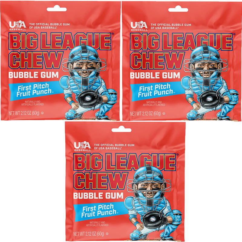 Big League Chew First Pitch Fruit Punch Bubble Gum, 2.12 oz, 3 Pack