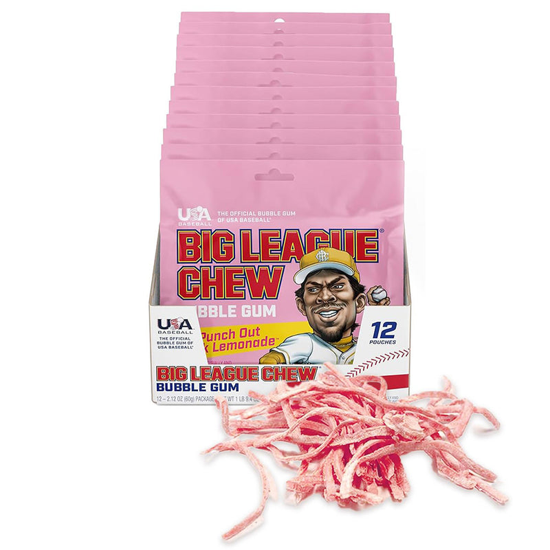 Big League Chew Punch Out Pink Lemonade Bubble Gum, 2.12 oz, 12 Pack Box