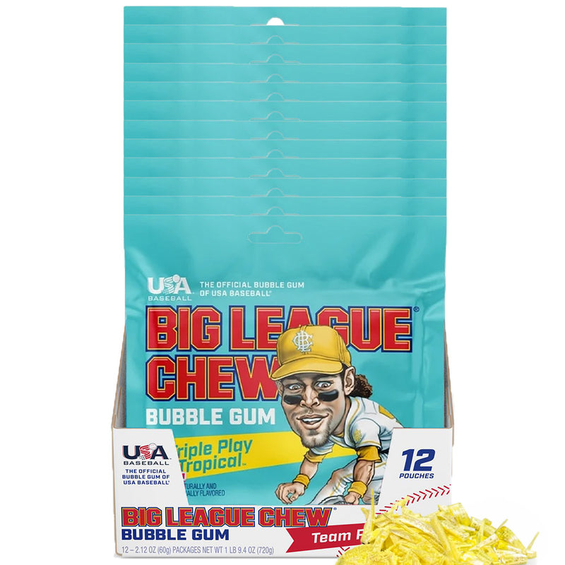 Big League Chew Triple Play Tropical Bubble Gum, 2.12 oz, 12 Pack Box