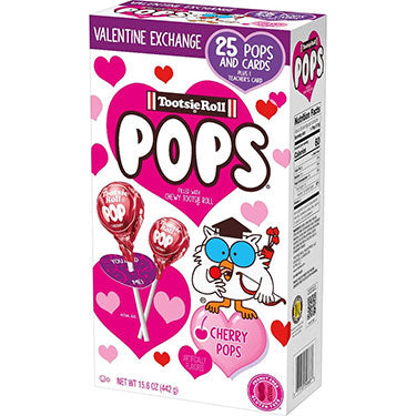 Tootsie Roll Valentines Cherry Pop and Card Exchange 15.6oz Box