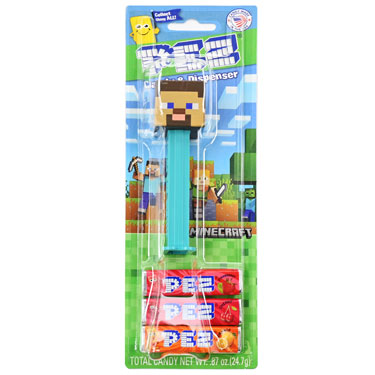 PEZ Dispenser Minecraft Steve with Candy Rolls