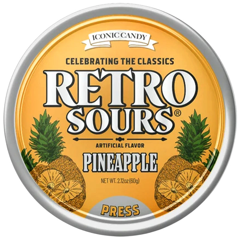 Retro Sours Pineapple Hard Tangy Candy, 2.12oz Tin