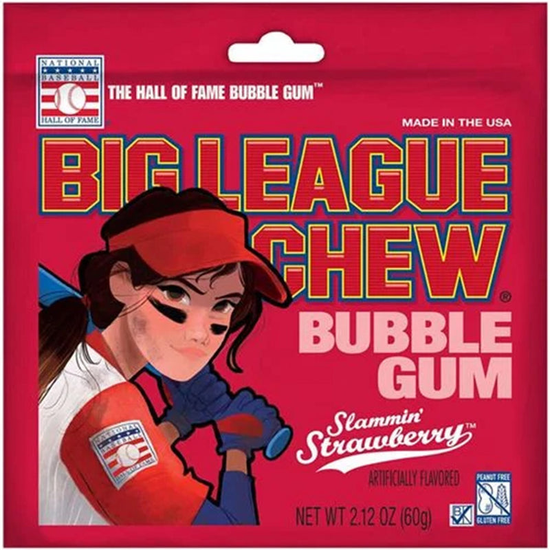 Big League Chew Slammin' Strawberry Bubble Gum, 2.12 oz, 12 Pack Box