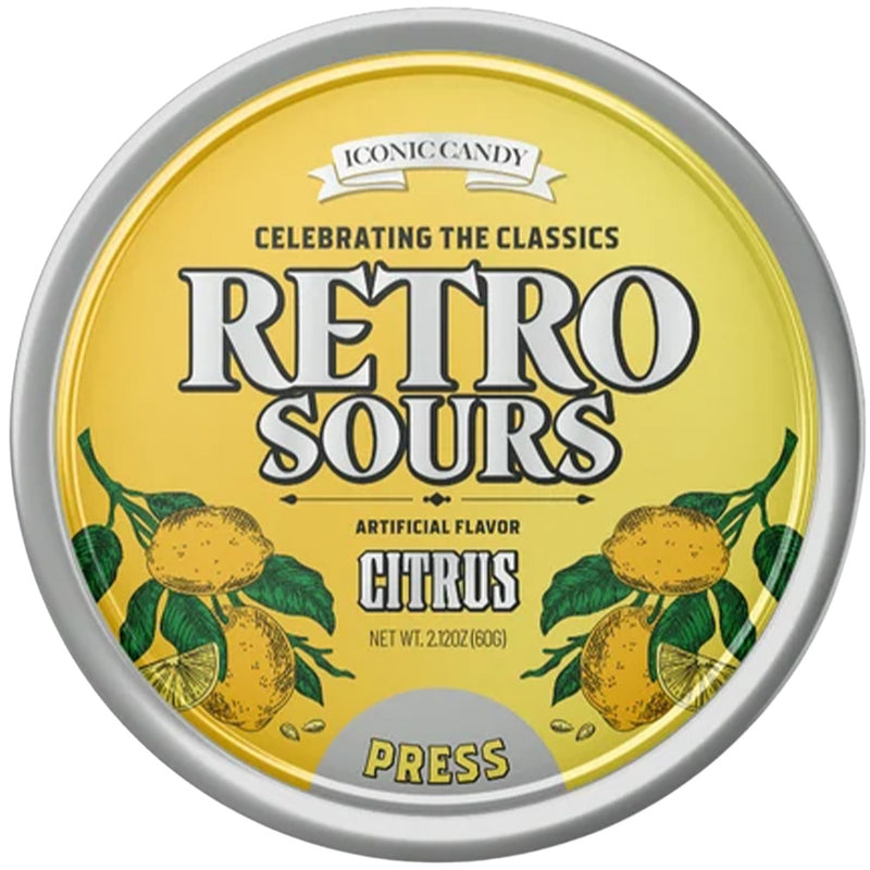 Retro Sours Citrus Hard Tangy Candy, 2.12oz Tin, 8 Pack Box