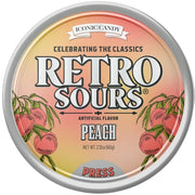 Retro Sours Peach Hard Tangy Candy, 2.12oz Tin, 8 Pack Box