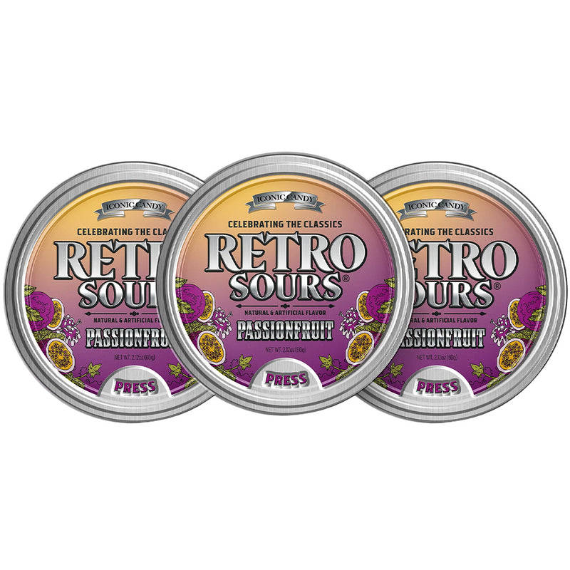 Retro Sours Passionfruit Hard Tangy Candy, 2.12oz Tin