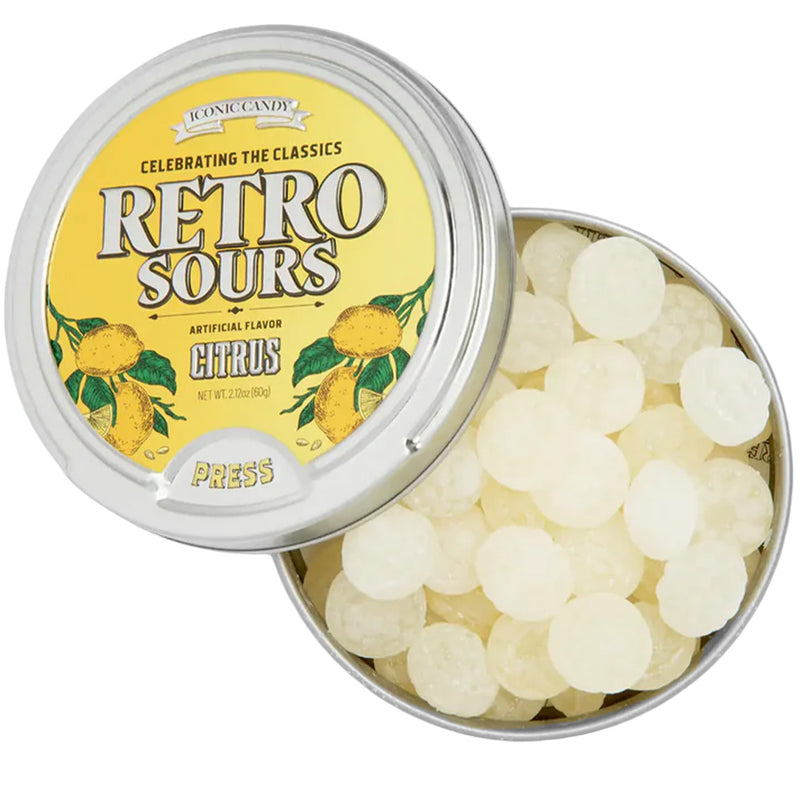 Retro Sours Citrus Hard Tangy Candy, 2.12oz Tin