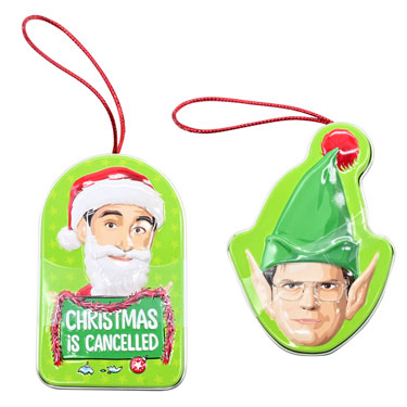 The Office Holiday Christmas Ornament Tin Set of 2 - Santa Michael and Elf Dwight