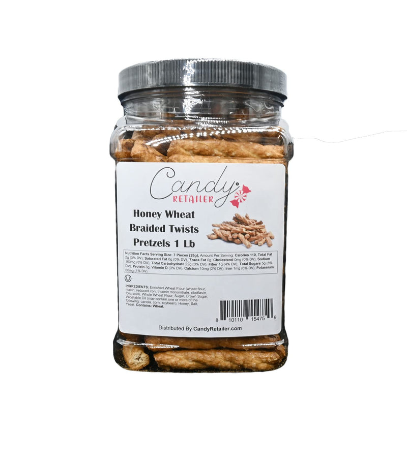 Candy Retailer Honey Wheat Braided Twists Pretzels 1 Lb Jar