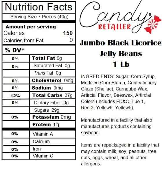 Candy Retailer Jumbo Jelly Beans Black Licorice 1 Lb