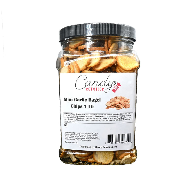 Candy Retailer Mini Garlic Bagel Chips 1 Lb Jar