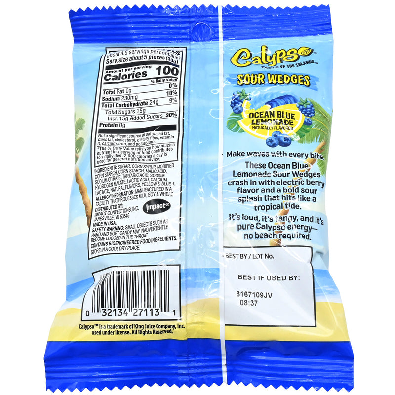 Calypso Sour Wedges Ocean Blue Lemonade 4.5oz Bag
