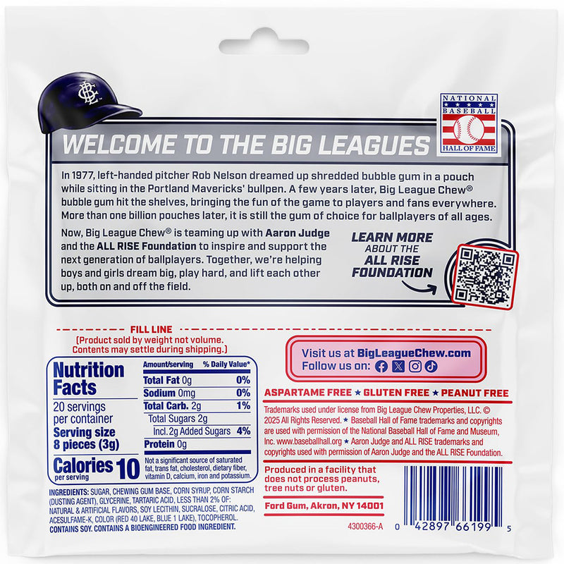 Big League Chew Aaron Judge Grand Slam Grape Bubble Gum, 2.12 oz, 12 Pack Box