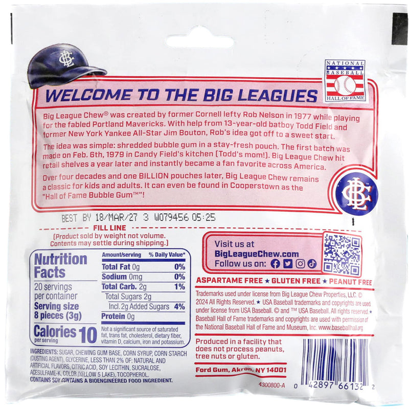 Big League Chew Triple Play Tropical Bubble Gum, 2.12 oz Pouch