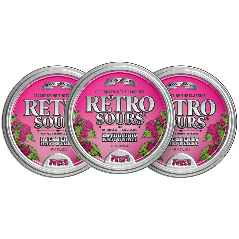 Retro Sours Raspberry Hard Tangy Candy, 2.12oz Tin, 8 Pack Box
