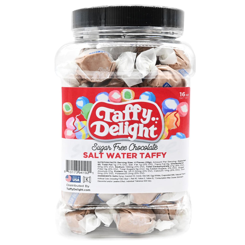 Taffy Delight Sugar Free Chocolate Salt Water Taffy 16oz Jar