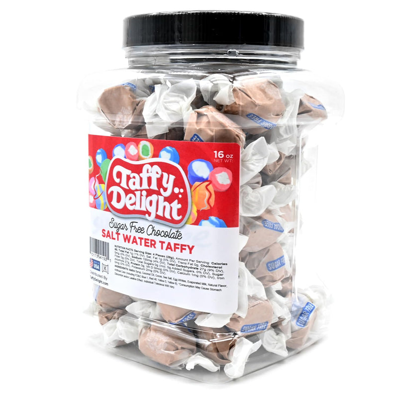 Taffy Delight Sugar Free Chocolate Salt Water Taffy 16oz Jar