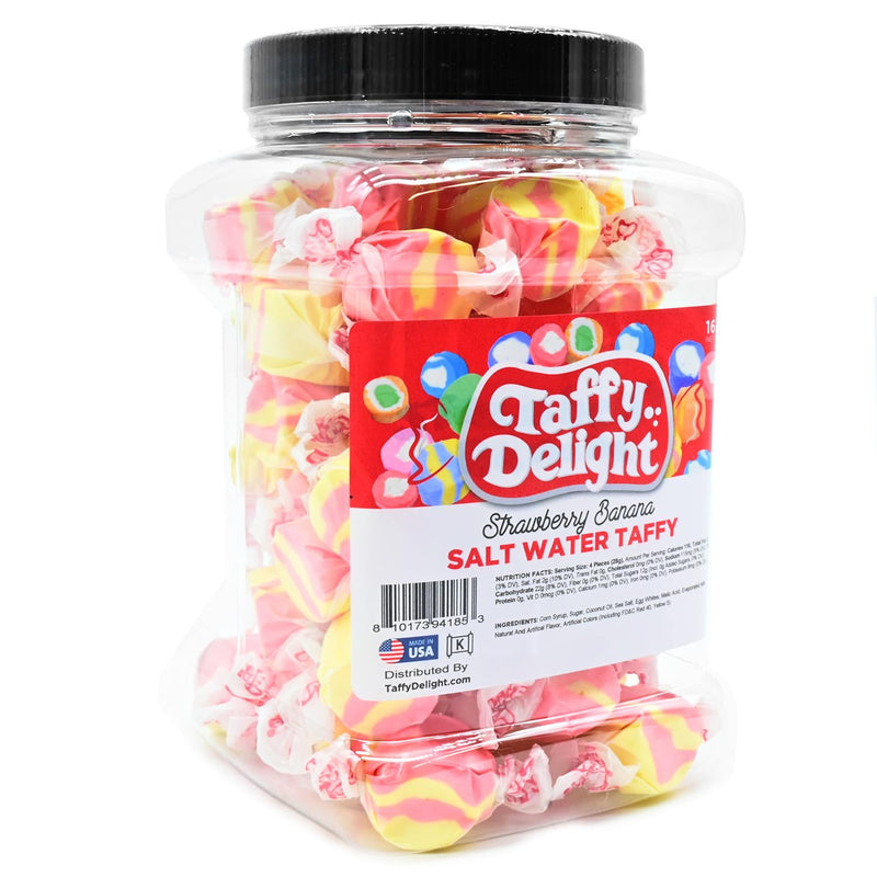 Taffy Delight Strawberry Banana Salt Water Taffy 16oz Jar