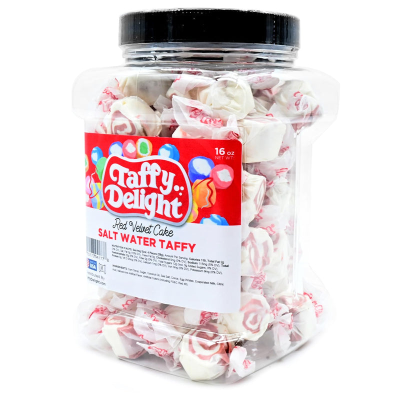 Taffy Delight Red Velvet Cake Salt Water Taffy 16oz Jar
