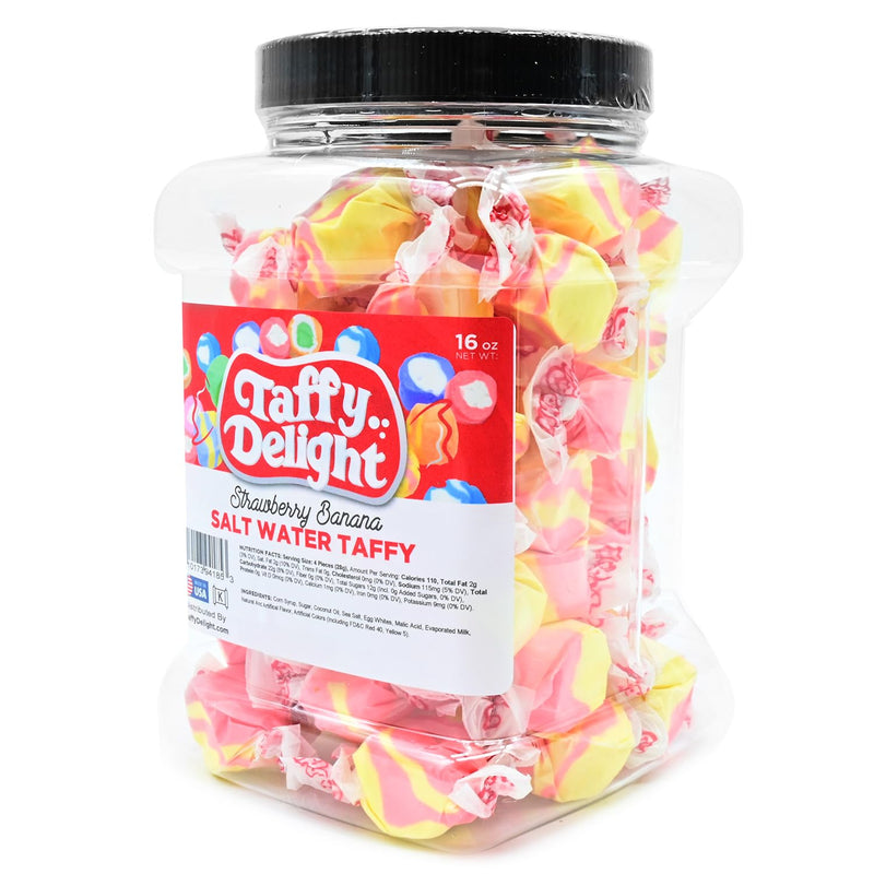Taffy Delight Strawberry Banana Salt Water Taffy 16oz Jar
