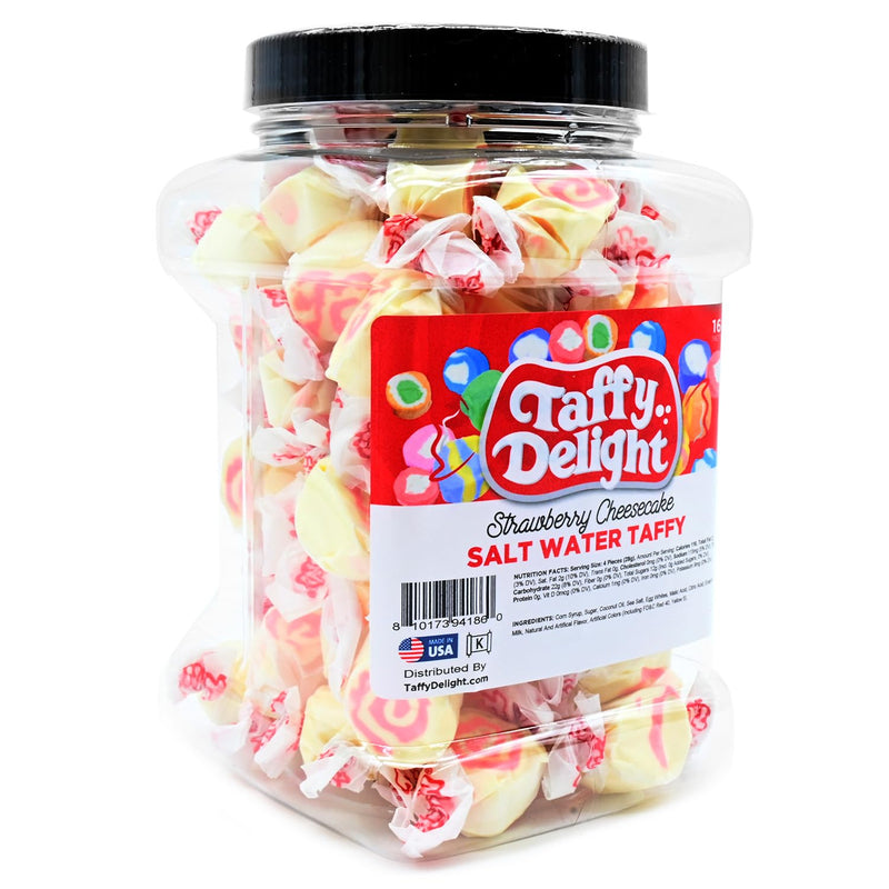 Taffy Delight Strawberry Cheesecake Salt Water Taffy 16oz Jar