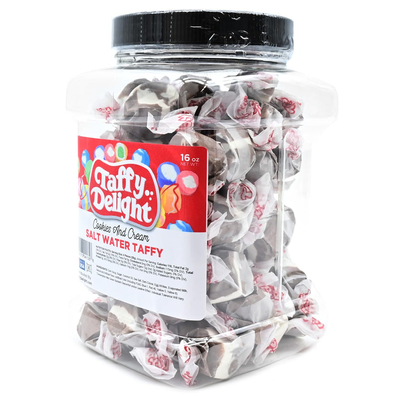 Taffy Delight Cookies and Cream Salt Water Taffy 16oz Jar