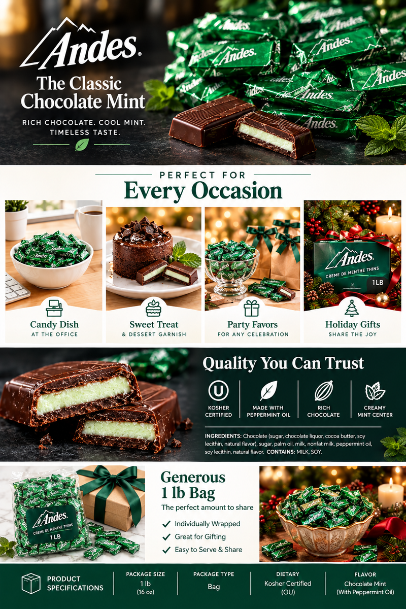 Andes Creme De Menthe Chocolate Thin Mints 1 lb