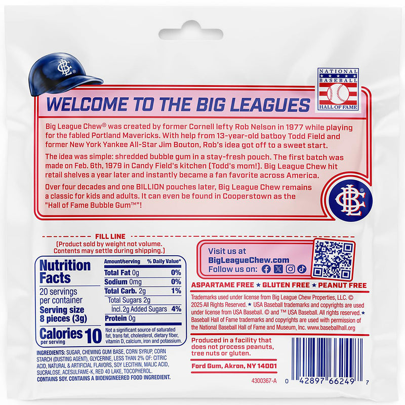 Big League Chew Squeeze Play Sour Cherry Bubble Gum, 2.12 oz, 12 Pack Box