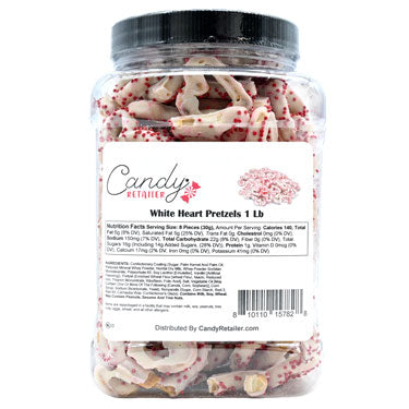 Candy Retailer White Heart Pretzels 1 Lb Jar