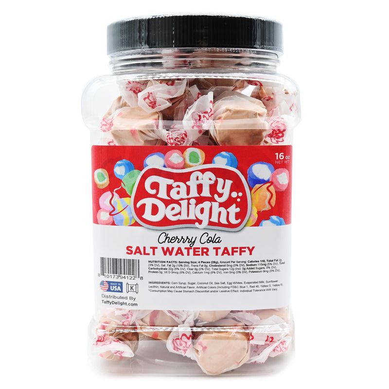 Taffy Delight Cherry Cola Salt Water Taffy 16oz Jar