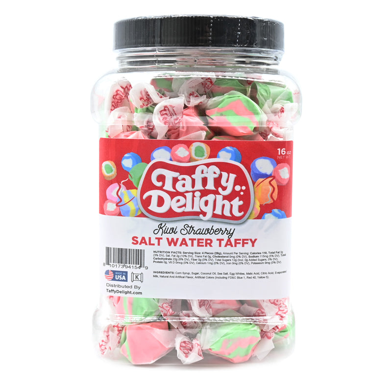 Taffy Delight Kiwi Strawberry Salt Water Taffy 16oz Jar