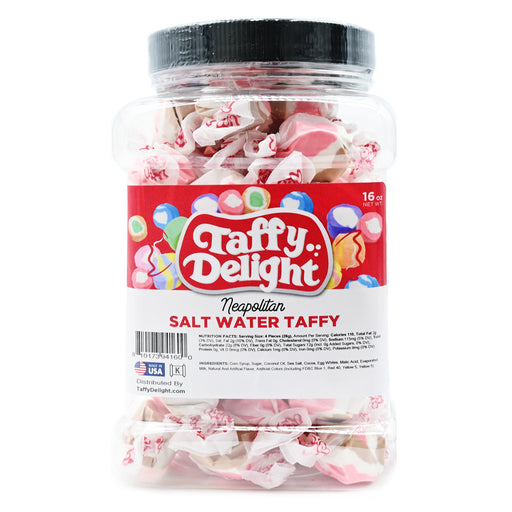 Taffy Delight Neapolitan Salt Water Taffy 16oz Jar