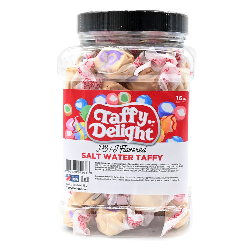 Taffy Delight PB&J Flavored Salt Water Taffy 16oz Jar