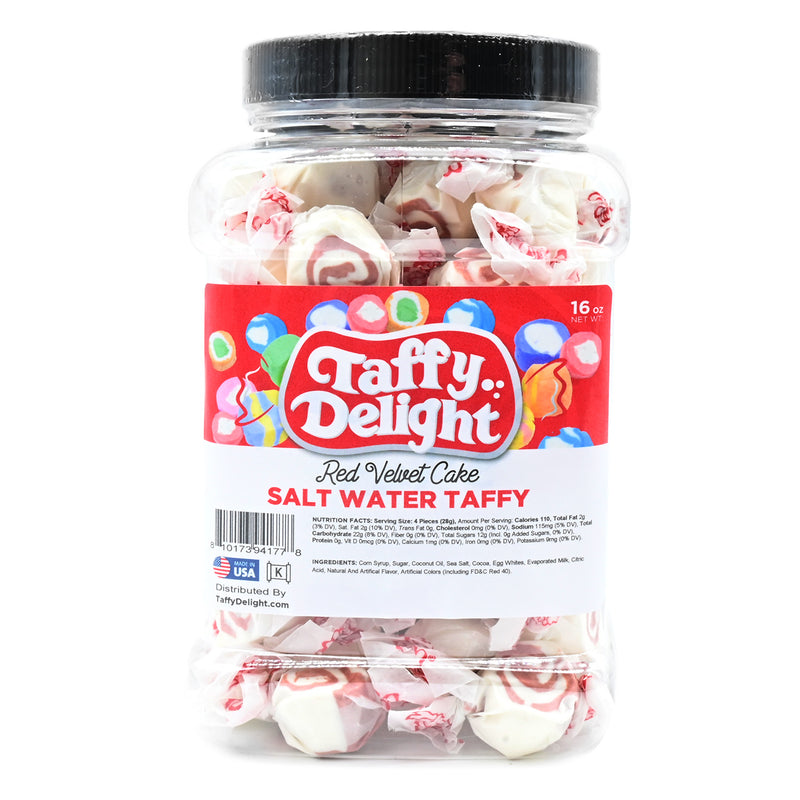 Taffy Delight Red Velvet Cake Salt Water Taffy 16oz Jar
