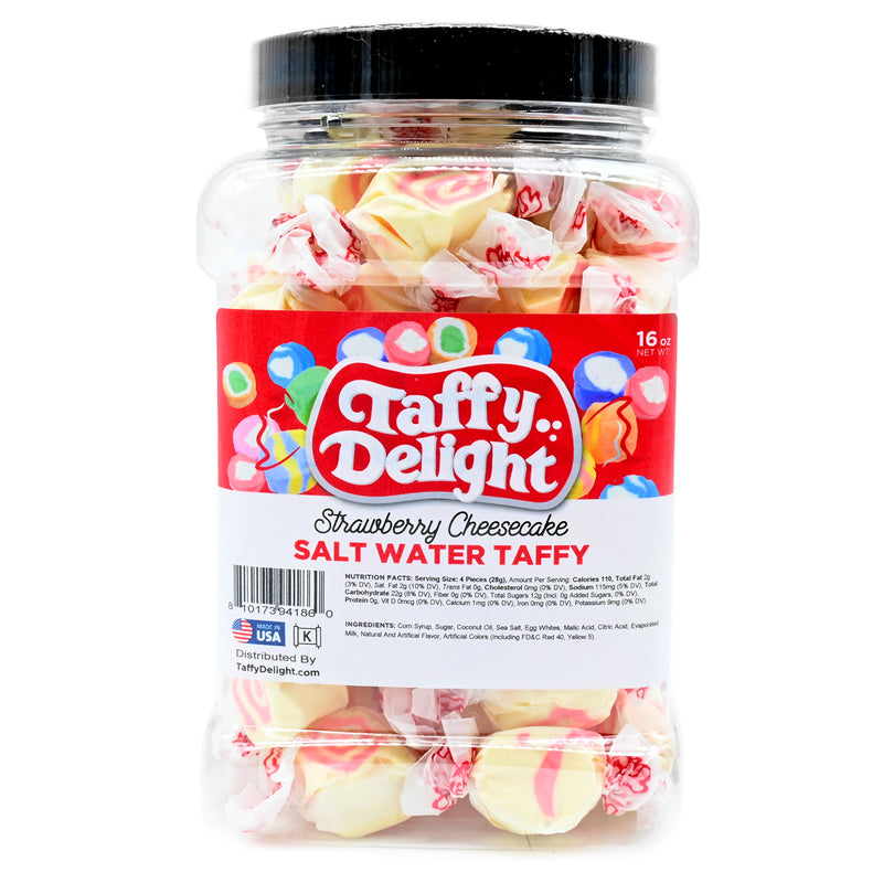 Taffy Delight Strawberry Cheesecake Salt Water Taffy 16oz Jar