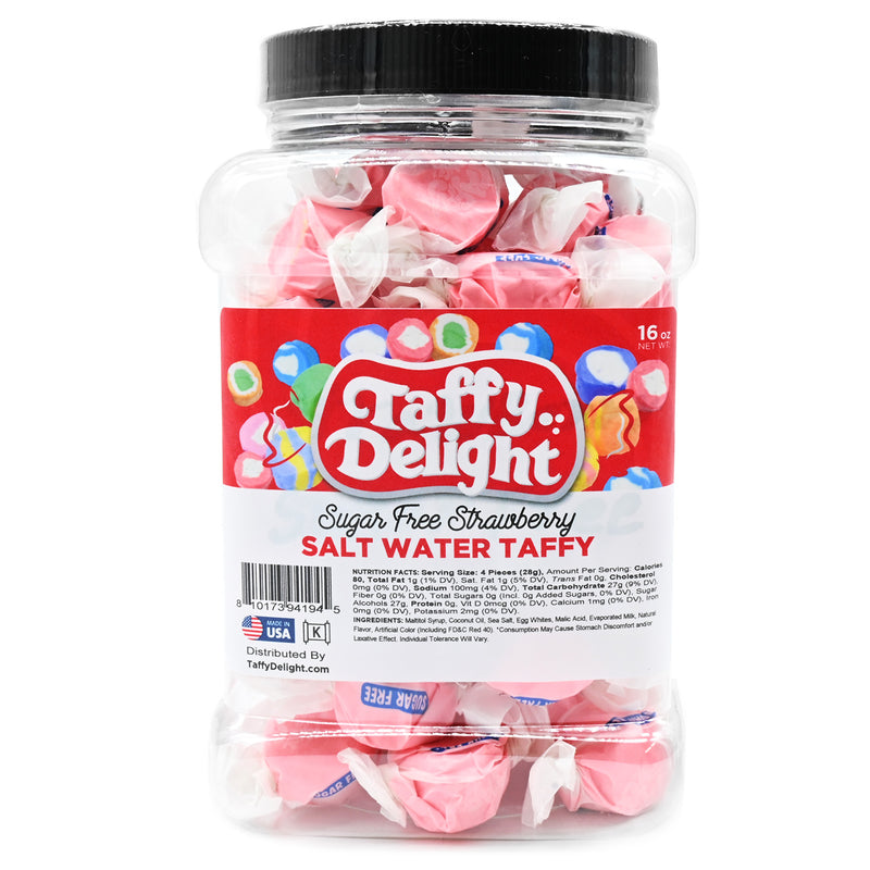 Taffy Delight Sugar Free Strawberry Salt Water Taffy 16oz Jar