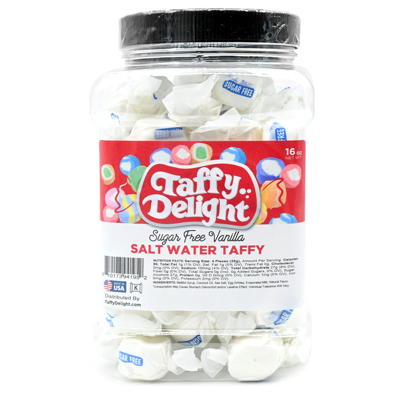 Taffy Delight Sugar Free Vanilla Salt Water Taffy 16oz Jar